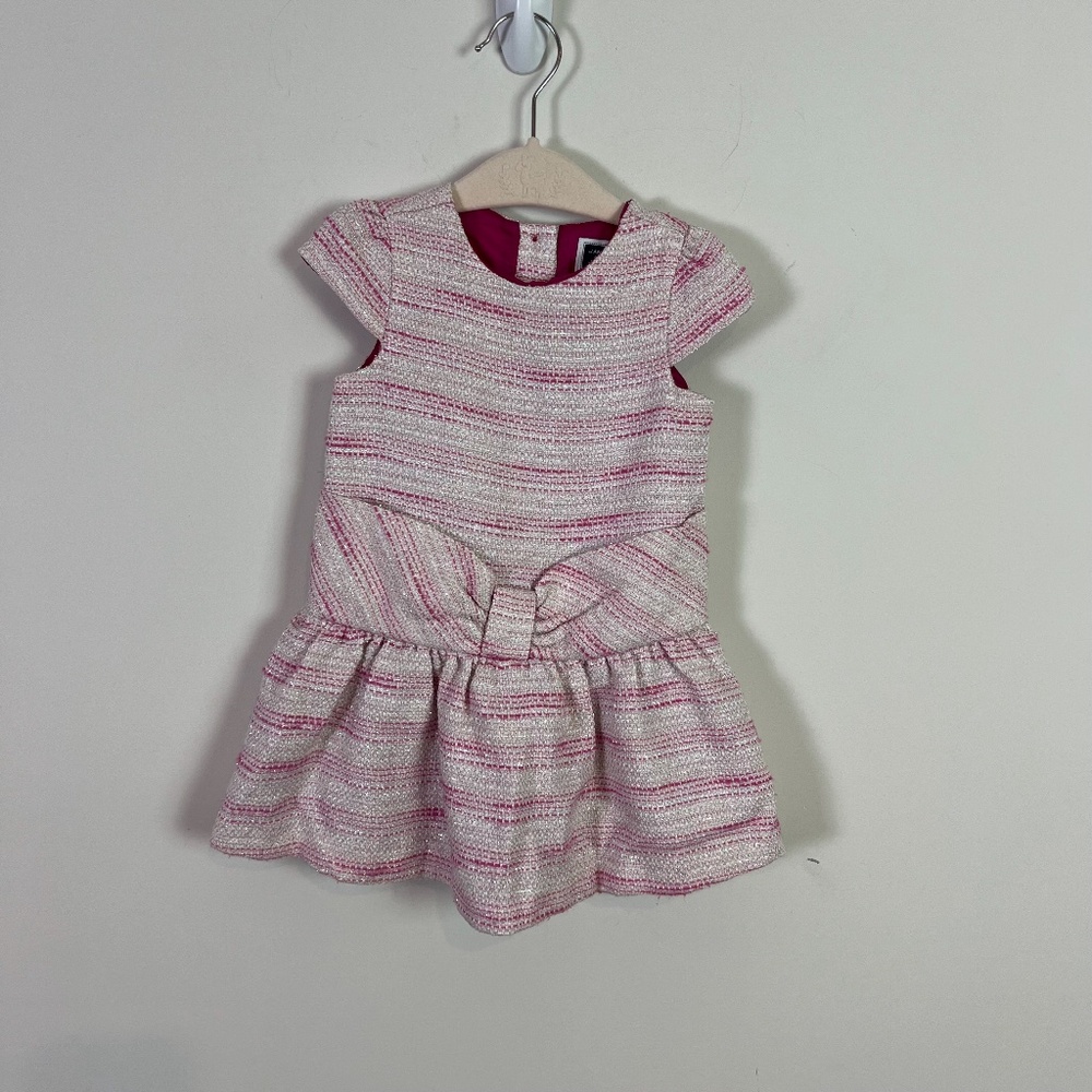 Janie and Jack Baby Girl Pink Silver Tweed Short Cap Sleeve Bow Dress Formal